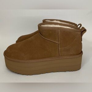 UGG CLASSIC ULTRA MINI PLATFORM CHESTNUT BOOTS